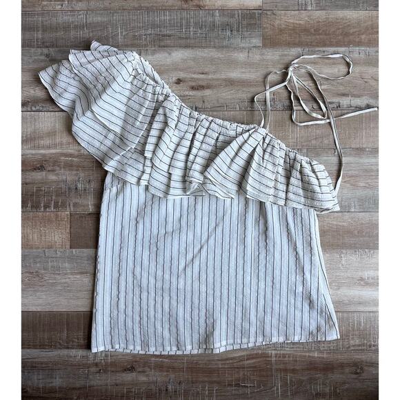 Ganni Wilkie Ruffle Striped Seersucker Blouse Size EU36/S - Picture 2 of 5